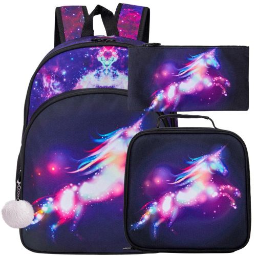 3pcs/set Kids School Bags Girls Children Backpacks Purple Unicorn