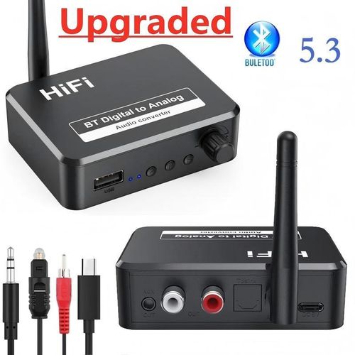 Generic Bluetooth 5.3 HiFi Digital to Analog Audio Converter – Wireless BT Receiver with RCA/AUX Output & Volume Control