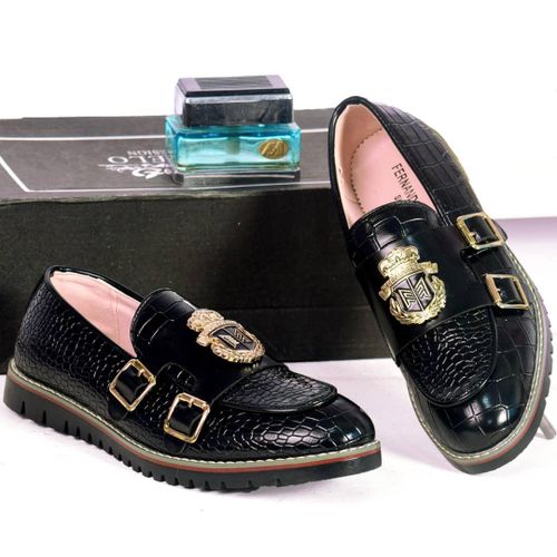 product_image_name-Fashion-MEN TWO BELT DETAILED LEATHER LUXURY SMART SHOE BLACK-1