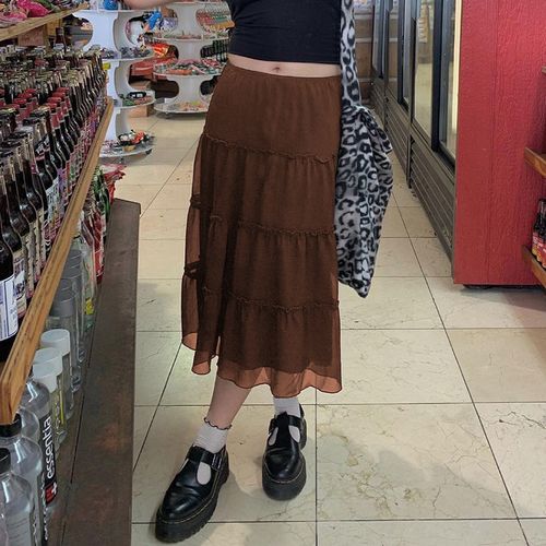 Fashion Fairy Grunge Skirt Brown Dress Goth Long Skirt Dark Academia Y2k  Clothes Skirt