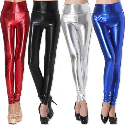 Women's Skinny High Waist PU Leggings Ladies Faux Leather Stretchy