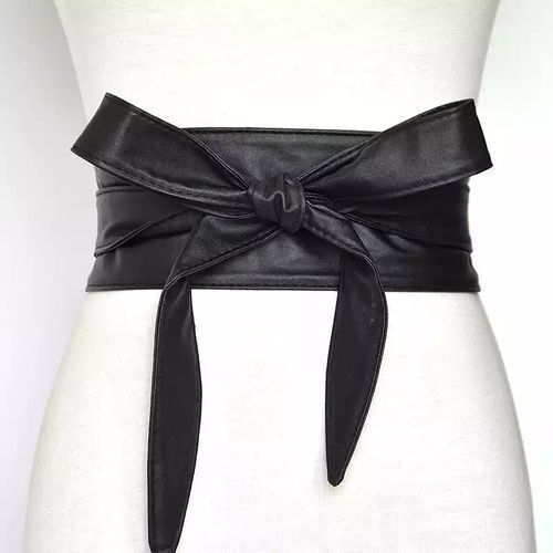 Fashion Ladies Classic Wide Leather Waist Belt- Black