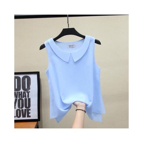 sleeveless pale blue chiffon top
