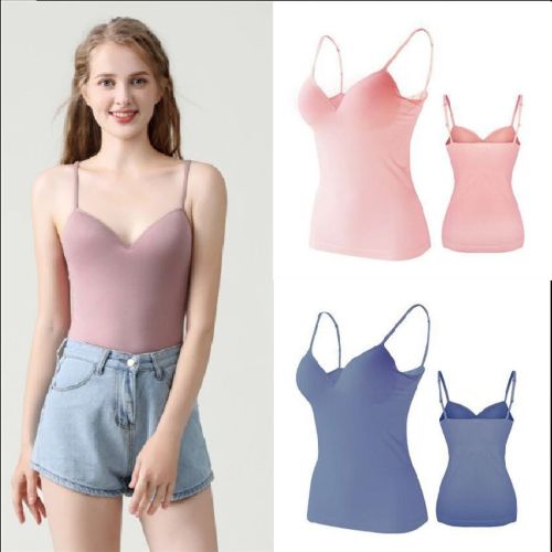 Fashion (nude)New Padded Bra Tank Top Women Modal Spaghetti Solid Cami Top  Vest Female Camisole With Built In Bra Fitness Vest With Built Pads WEF