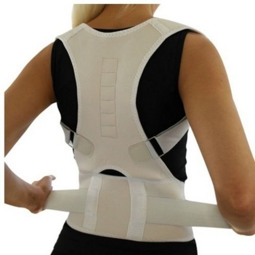 Generic Adjustable Magnet Posture Corrector Back Corset Belt Straightener  Brace Shoulder Corrector Lumbar Postura Braces Supports(#White)