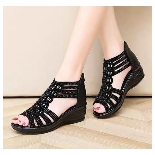 Fashion Women Soft Wedge Lady Open Toe Low Heel Sandals Black Jumia Nigeria