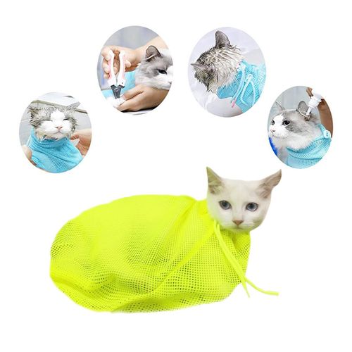 Generic Adjustable Cat Bathing Mesh Bag Nail Trimming Anti Scratch Bath Pet  Grooming Bag Yellow