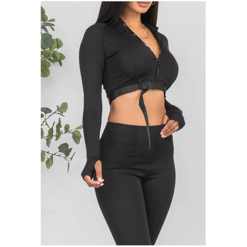 Black Knitted Bow Crop Top & Cut Out Legging Set