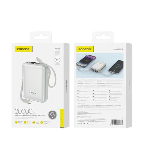FONENG 20000mAh Mini Power Bank with 2 Built-in Cables (22.5W) - image 2