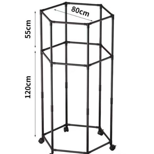Generic Double-layer Clothes Drying Rack 360-Degree Rotating Clothes Rack Multi-Functional Clothes Drying Rack Hexagonal Floor-Standing Clothes Drying Rack Storage Rack Display Rack - Black - image 2