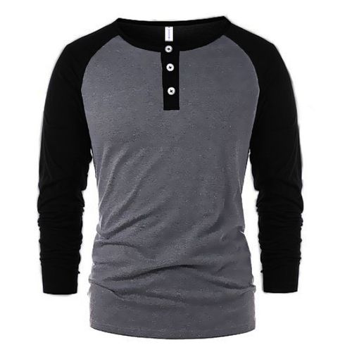 Danami Long Sleeve Contrast T-Shirt With Button - Grey & Black | Jumia ...