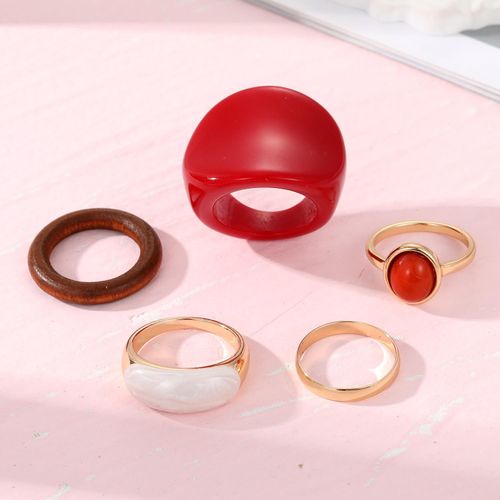 product_image_name-Fashion-Fashionable Creative resin red large ring 5 pcs of set for women ladies-3