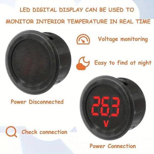 Generic Circular mini DC voltmeter 4-100V 2-wire LED panel meter for automotive solar cells - image 4