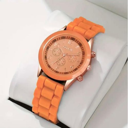 product_image_name-Fashion-Women’s Quartz Wristwatch – Orange Geneva Silicone Strap Watch Stylish Casual Ladies Watch-2