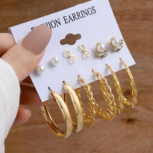 product_image_name-Fashion-6 in 1 Infinity Women’s Vintage Gold Pearl Earrings Set – Stylish Design-1