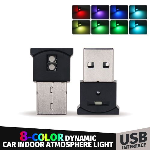 Generic Mini USB LED Car Light Decorative Lamp Emergency Lighting PC  Colorful Neon Light Car Accessories Auto Interior Atmosphere Light RGB 8  Color