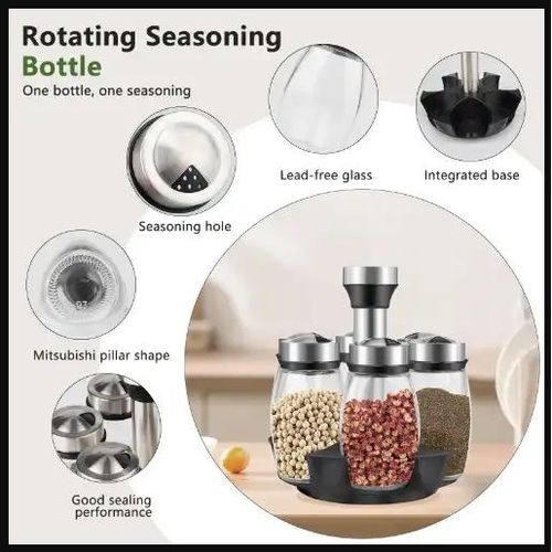 Generic 360 Degrees Rotating SPICES Rack With 6 Bottles - image 3