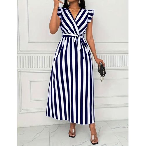 product_image_name-Fashion-Women's Striped Dress with Lotus Leaf Sleeves-1