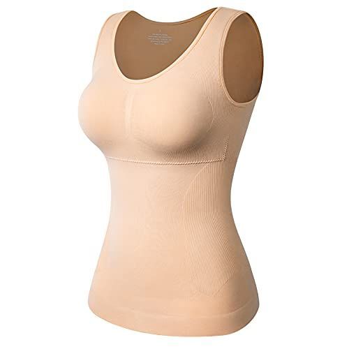 Women's White Shapewear Tank Top With Padded Chest & Waist Cincher
