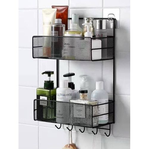 Generic Two-tiered, wall-mounted bathroom organizer shelf