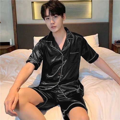 Black satin pajama set shorts new arrivals