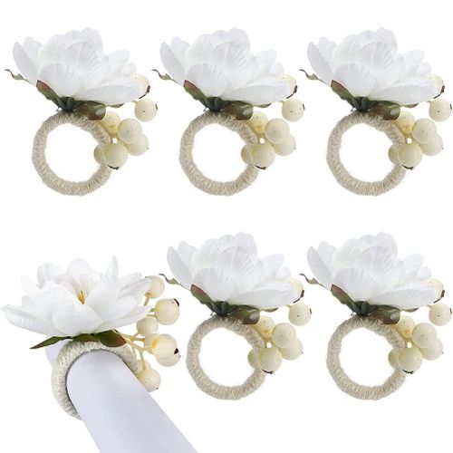 Buy Flower Napkin Rings Set of 6, Holiday Gold Napkin Ring Holder White  Floral Serviette Buckles for Wedding Party Banquet Thanksgiving Halloween  Dinner Table Decor and Daily Use Online at Low Prices