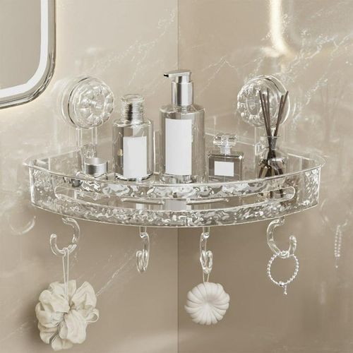 Generic Transparent Waterproof Corner Rack with Hooks Bathing Supplies Holder - image 2