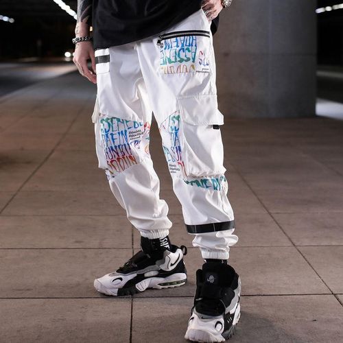 Forthery Side Pockets Pencil Pants Men's Hip Hop Patchwork Cargo Ripped  Sweatpants Joggers Trousers Pants