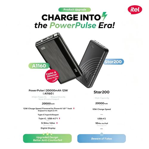 itel 20000mAh Power Bank, 12W Type-C, 3-Port Output, LED Flashlight - image 4