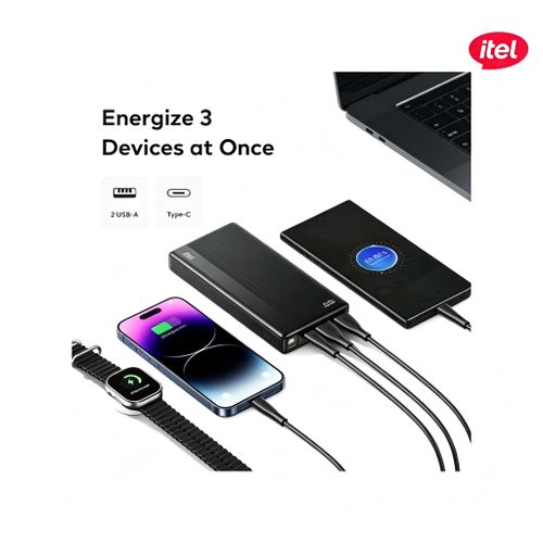 itel 20000mAh Power Bank, 12W Type-C, 3-Port Output, LED Flashlight - image 6