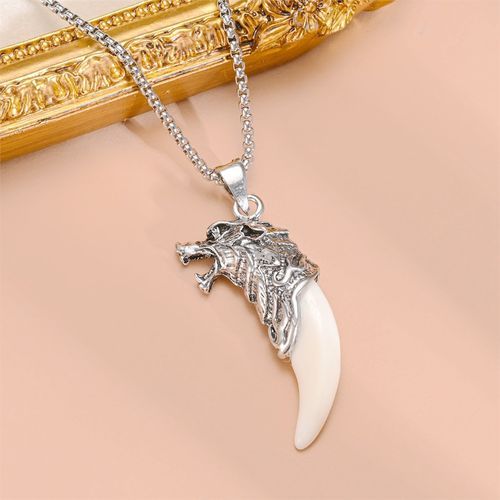 Fashion High Classy Wolf Tooth Pendant With Chain - Dark Silver ...