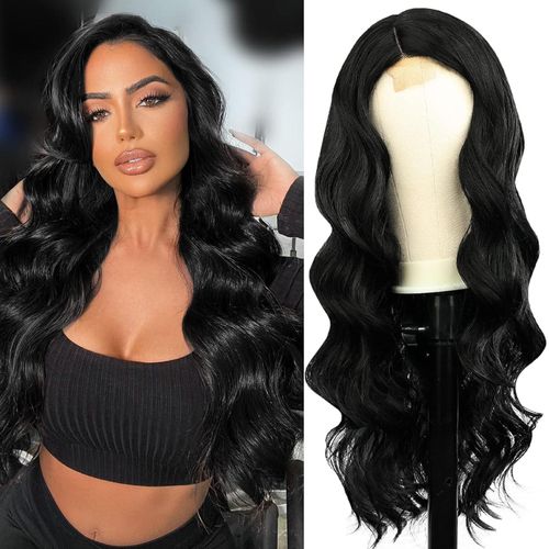 Long Black Wavy Wigs for Women Side Part Wig Natural Looking