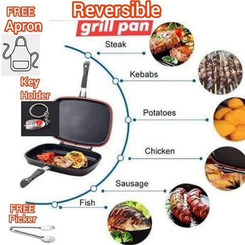 product_image_name-Generic-40cm Dessini Double Sided Die Cast Barbecue BBQ Grill Non + Apron + Picker + Key Holder Stick Fry Pressure Pan-1