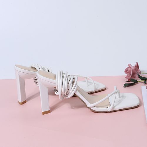 MANGO White Strappy Sandals, Women's Fashion, Footwear, Heels on Carousell