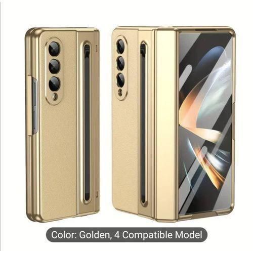 product_image_name-Generic-Samsung galaxy z fold 4 5G leather Hinge protective Case with s pen included gold -1