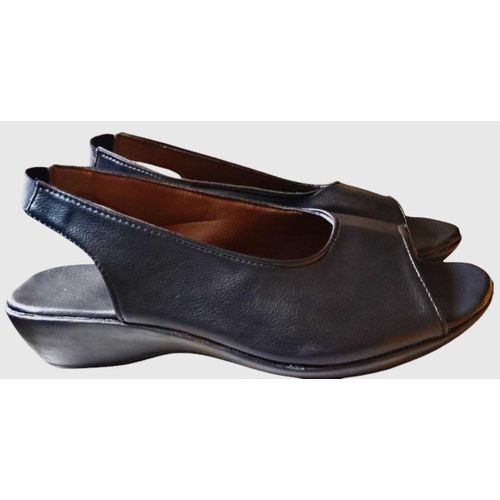 product_image_name-Fashion-Black Open-Toes Slingback Leather Wedge Sandals - Chunky Versatile Platform Sandals-3