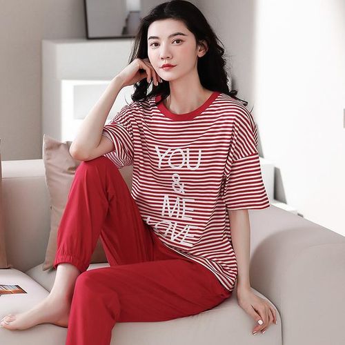 Generic Summer Pajamas Set 100 cotton Ladies Sleepwear Short Sleeve Round Neck Female Nightwear Homewear Pyjamas Femme Jumia Nigeria