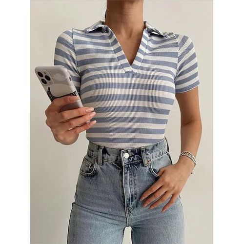 Ladies short sleeve polo neck top hotsell