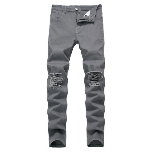 Fashion Men's Fashion Ripped High Street Style Stretch Jeans-Dark Grey ...