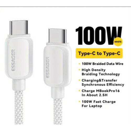 product_image_name-ESSAGER-100W USB C to USB C Fast Charging Cable - PD 5A - For MacBook, iPad Pro, Samsung S26/S25 - Braided  2M-1