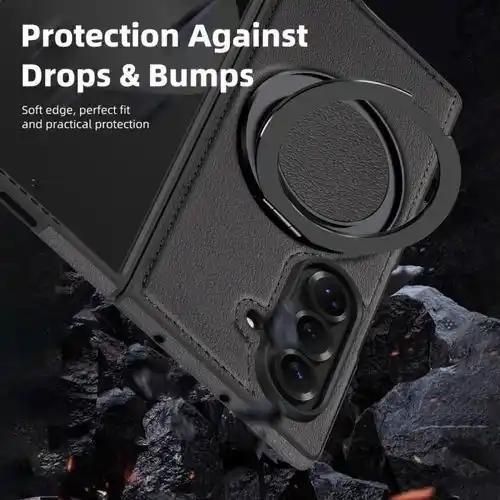 Generic Samsung galaxy Z fold 7 leather - effect Magsafe Case with 360° Rotating support Ring - image 3