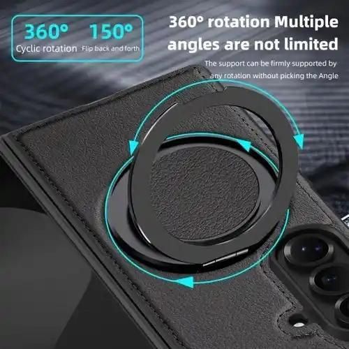Generic Samsung galaxy Z fold 7 leather - effect Magsafe Case with 360° Rotating support Ring - image 4
