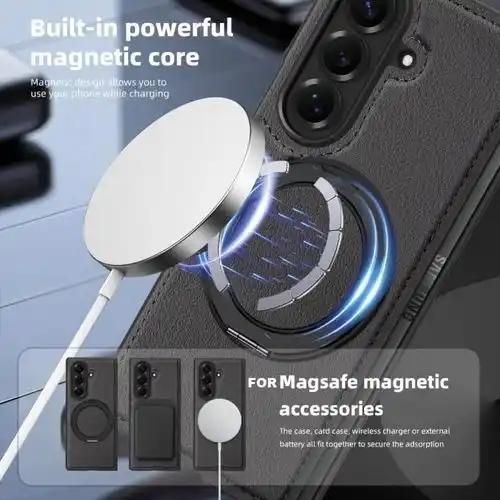 Generic Samsung galaxy Z fold 7 leather - effect Magsafe Case with 360° Rotating support Ring - image 5