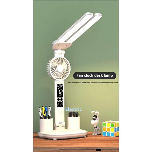 Generic 4 in 1 desk lamp, clock,fan,pen holder