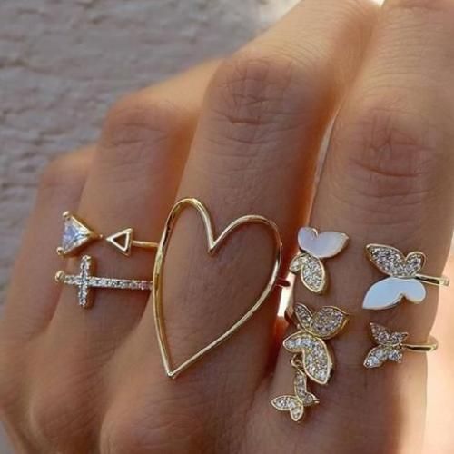 Buy OOMPH Combo of 2 Gold Tone Butterfly Chain Adjustable Ring Set Online