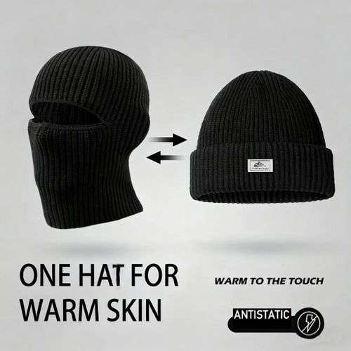 KANGERDUN Men's Knitted Hat, Balaclava,Windproof Face Mask - Black - image 3