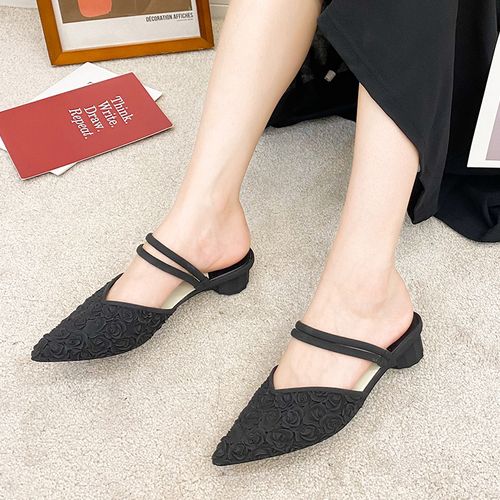 Black Plastic Chunky Heel Slides