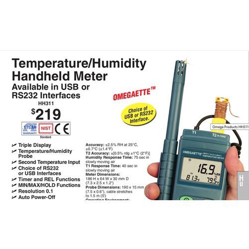 Omega Engineering 2 Channel Handheld Humidity K Type Thermocouple Datalogger - image 3