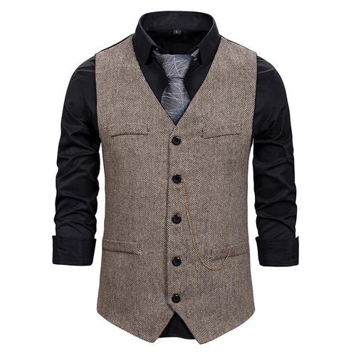 Fashion Men Business Herringbone Suit Vest Single ed Slim Metal Chain Tweed Waistcoat gilet costume homme Jumia Nigeria