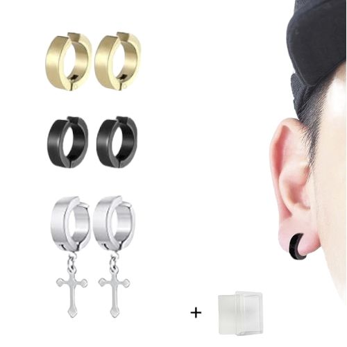 1 Pair Men's Stainless Steel Non-Piercing Earring Clip On Ear Stud Cuff Earrings  Men Black ER960 - Price history & Review | AliExpress Seller - Boutiques  House | Alitools.io